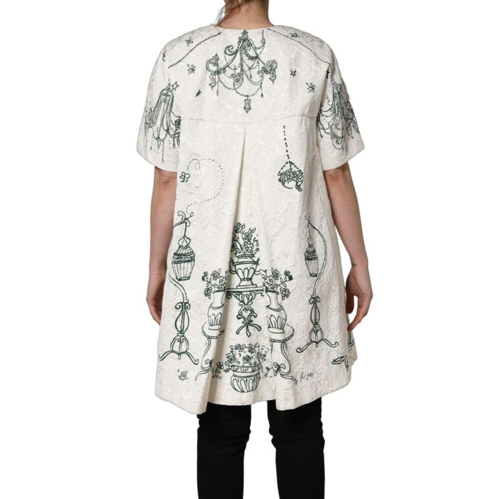 Dolce & Gabbana White Jacquard Garden Print Coat Women's Jacket